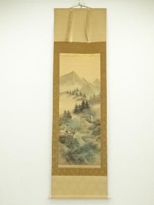 倉丘筆　山水　肉筆絹本掛軸